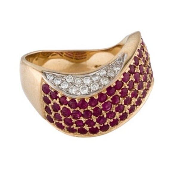 14k Diamond Ruby Ring Wave Design